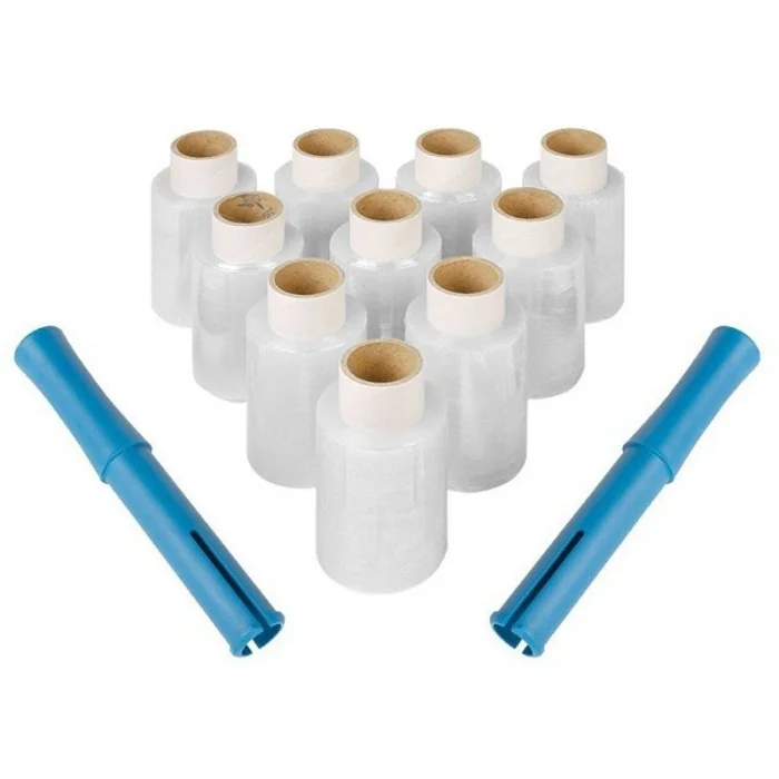 Kit Starter 10 Mini Role Folie Stretch Lungime 100 m, Latime 100 mm, Dispenser DA, 2, Grosime 23 my, Culoare Transparent, Rol...
