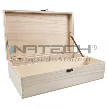 Wooden Box for 2 Wine Bottles, Length 370 mm, Width 175 mm, Height 71 mm, Hinged Lid, Wood Material, Natural Color