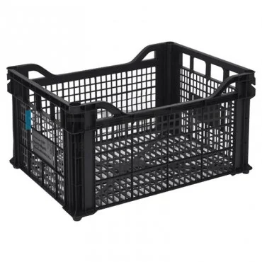 Plastic Crate for Fruits and Vegetables, Inner Dimensions 380 x 280 x 210 mm, Outer Dimensions 400 x 300 x 220 mm, Volume 20 Liters, Recycled PP Material, Application Fruits / Vegetables, Weight 400 g, Color Black