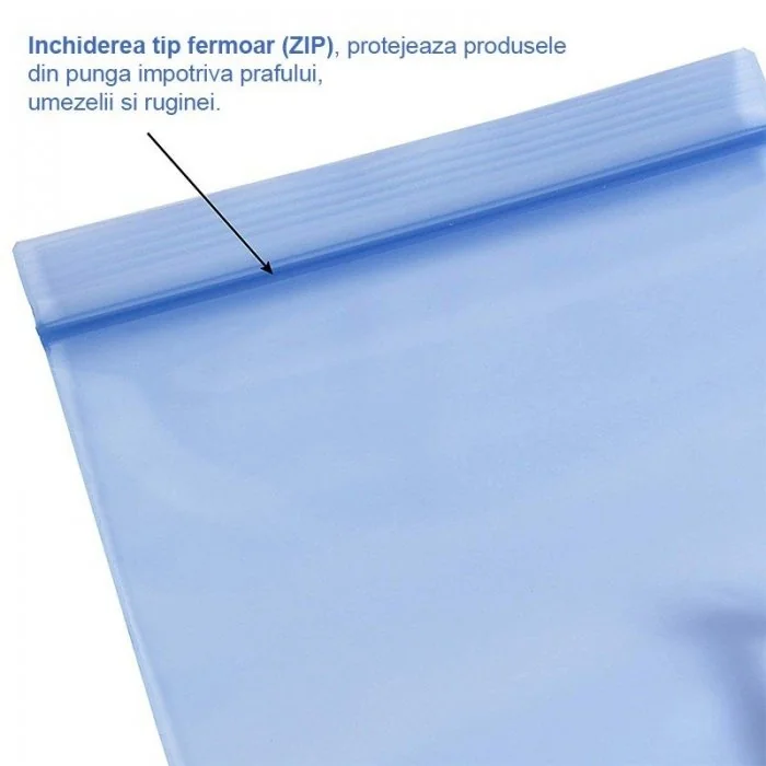 Pungi Cu Inchidere ZIP VCI Lungime 200 mm, Latime 150 mm, Grosime 100 my, Culoare Albastru, Buc / Pachet 32000-Pungi Cu Inchi...