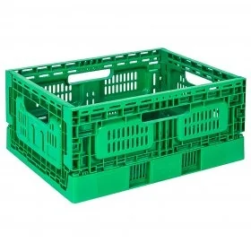 Lada Pliabila 400 x 300 x 180 mm, Pereti Ventilati, Material PP Virgin, Verde-Lazi Pentru Transport