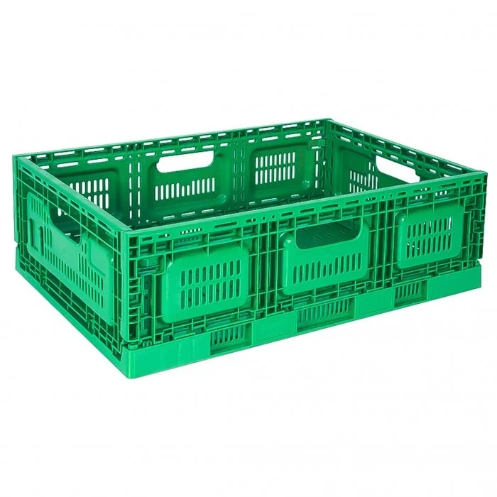 Lada Pliabila 600 x 400 x 155 mm, Pereti Ventilati, Material PP Virgin, Verde-Lazi Pentru Transport
