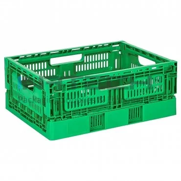 Lada Pliabila Cu Pereti Ventilati Dimensiune Interioara 570 x 370 x 230 mm, Dimensiune Exterioara 600 x 400 x 235 mm, Material PP Virgin, Volum Litri 48.5, Culoare Verde