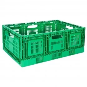 Lada Pliabila 600 x 400 x 180 mm, Pereti Ventilati, Material PP Virgin, Verde-Lazi Pentru Transport