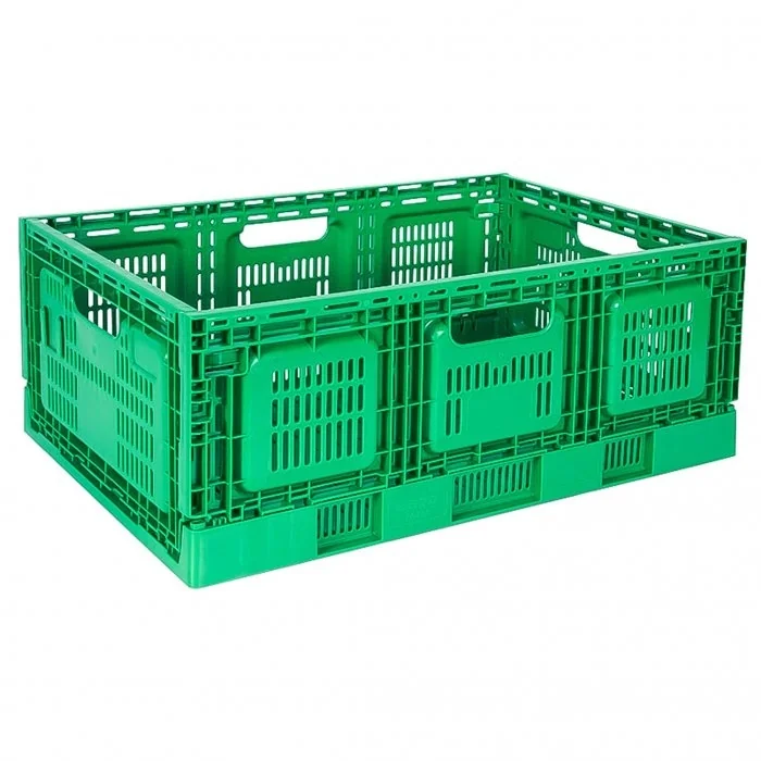 Lada Pliabila 600 x 400 x 180 mm, Pereti Ventilati, Material PP Virgin, Verde-Lazi Pentru Transport