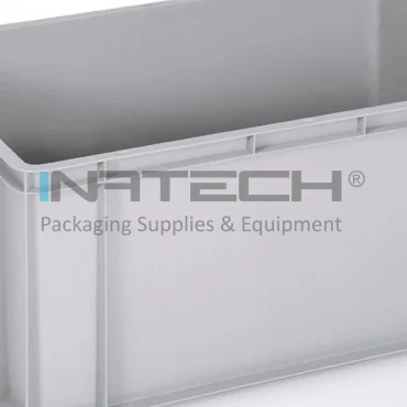 Euro Containere 600 x 400 mm Dimensiuni 600 x 400 x 75 mm, Volum Litri 15, Material PP Virgin, Greutate 0.9 kg, Culoare Gri