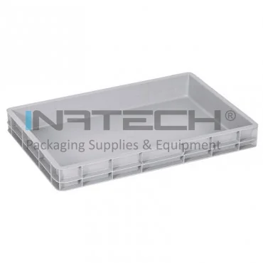 Euro Containers Dimensions 600 x 400 x 75 mm, Volume 15 Liters, Virgin PP Material, Weight 0.9 kg, Gray Color