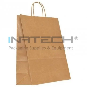 Pungi Hartie Cu Maner Rasucit, Dimensiuni 250 x 110 x 370 mm, Tip Maner Sfoara, Material Hartie 90 gr/m2, Culoare Natur, Buc / Pachet 100