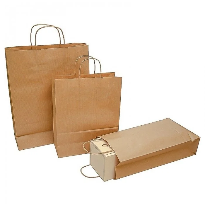 Pungi Hartie Cu Maner Rasucit, Dimensiuni 250 x 110 x 370 mm, Tip Maner Sfoara, Material Hartie 90 gr/m2, Culoare Natur, Buc ...