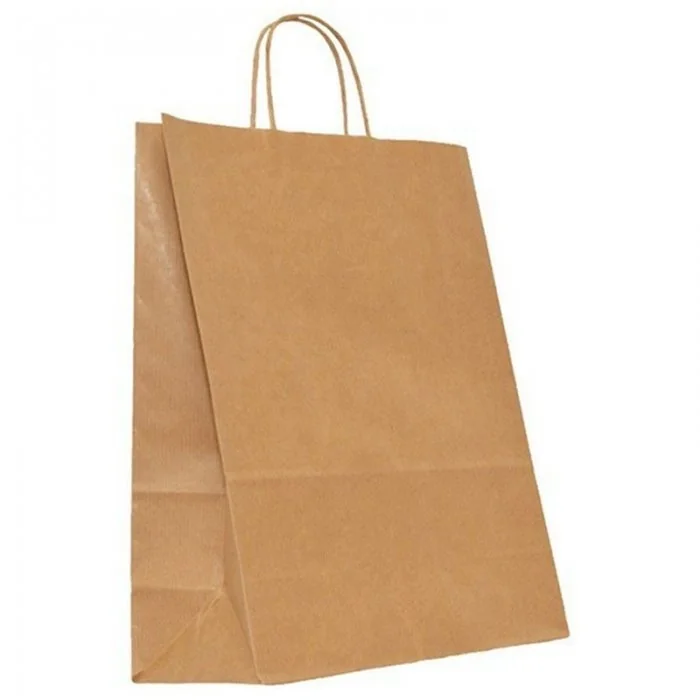 Pungi Hartie Cu Maner Rasucit, Alb/Natur Tip Maner Sfoara, Dimensiuni 430 x 160 x 470 mm, Material Hartie 100 gr/m2, Culoare ...