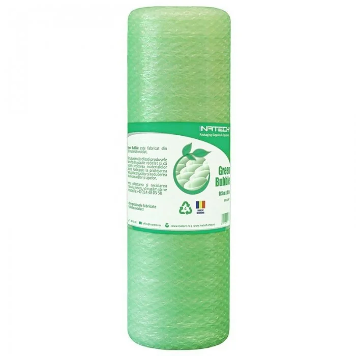 Folie Cu Bule Mici Eco Friendly Latime 600 mm, Lungime 100 m, Straturi 2, Grosime 40 my, Culoare Verde-Folie Cu Bule De Aer Mici