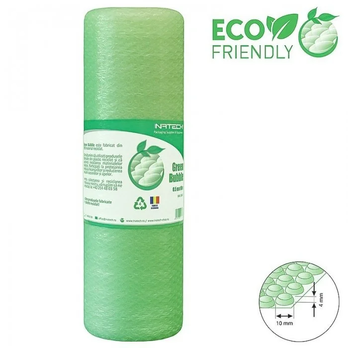Folie Cu Bule Mici Eco Friendly Latime 1000 mm, Lungime 50 m, Straturi 2, Grosime 40 my, Culoare Verde-Folie Cu Bule De Aer Mici