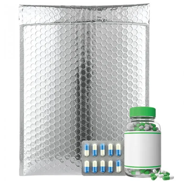 Plic Cu Bule Termoizolant Secure Pharma Dimensiuni 550 x 350 mm, Material PET / Folie Bule / PEE, Clapeta 50 mm, Culoare Argi...