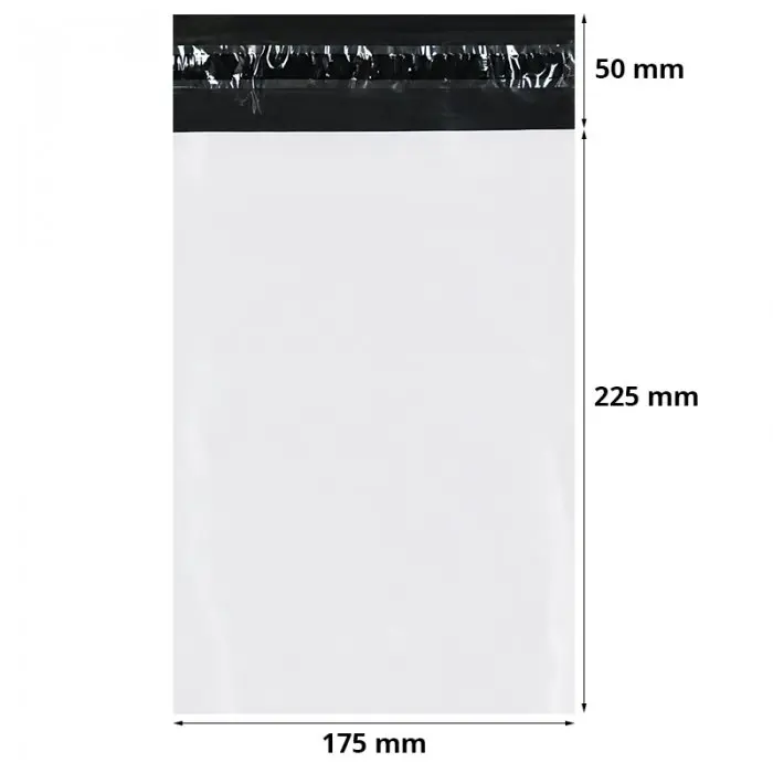 Standard Courier Bags A5, 175 x 255 mm, 50 mm Flap, White / Black, Pack of 50