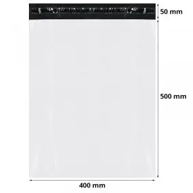 Pungi Curierat Standard FB06, 400 x 500 mm, Clapeta 50 mm, Culoare Alb / Negru, Set 50 buc-Plicuri Si Pungi Curierat