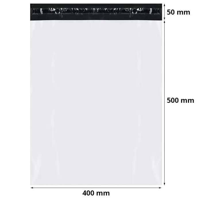 Pungi Curierat Standard FB06, 400 x 500 mm, Clapeta 50 mm, Culoare Alb / Negru, Set 50 buc-Plicuri Si Pungi Curierat