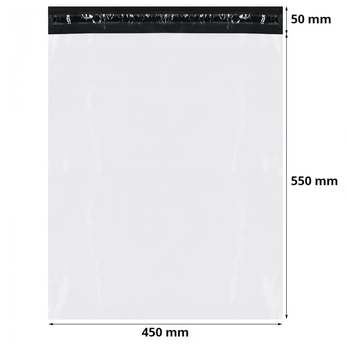 Pungi Curierat Standard FB07, 450 x 550 mm, Clapeta 50 mm, Culoare Alb / Negru, Set 50 buc-Plicuri Si Pungi Curierat