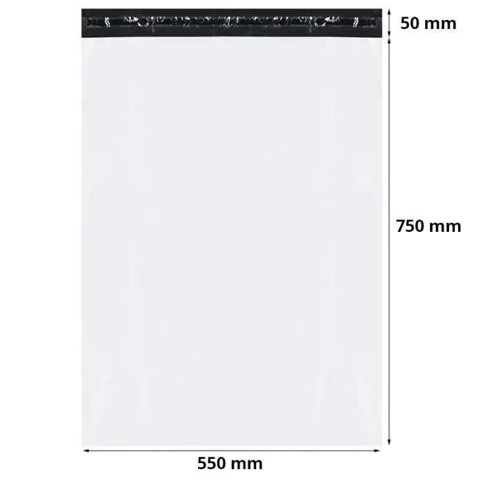 Standard Courier Bags 550 x 750 mm, 50 mm Flap, White / Black, Set of 50