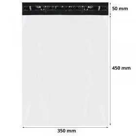 Pungi Curierat Standard FB05, 350 x 450 mm, Clapeta 50 mm, Culoare Alb / Negru, Set 50 buc-Plicuri Si Pungi Curierat