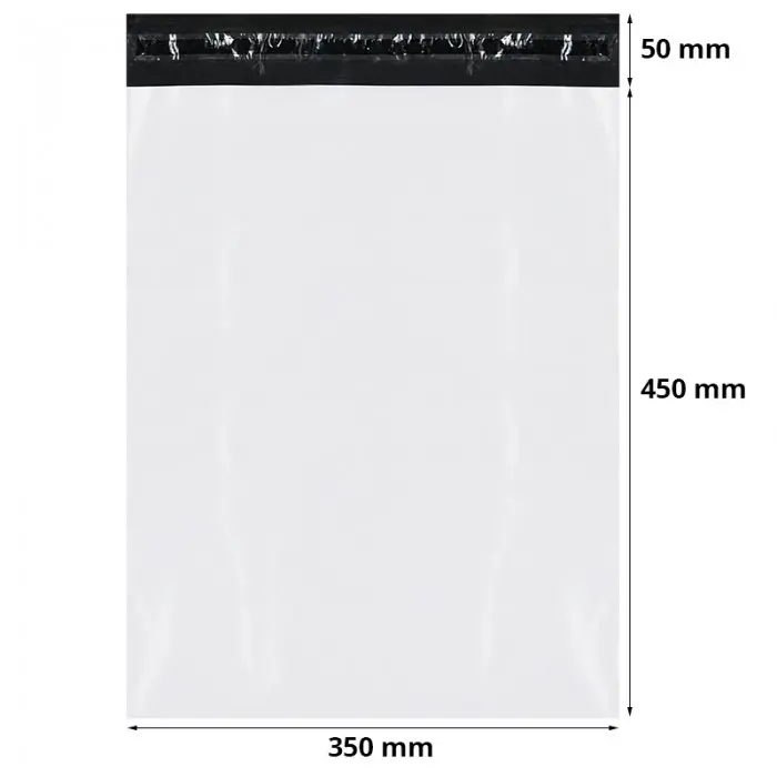 Pungi Curierat Standard FB05, 350 x 450 mm, Clapeta 50 mm, Culoare Alb / Negru, Set 50 buc-Plicuri Si Pungi Curierat