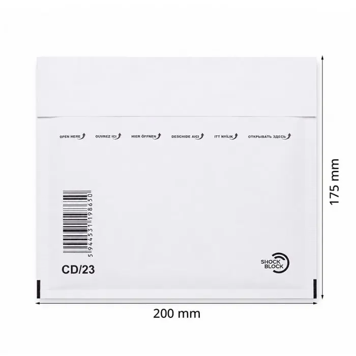 Paper Bubble Mailers, Inner Size 180 x 165 mm, Outer Size 200 x 175 mm, White, CD/DVD Type, 200 pcs / Pack