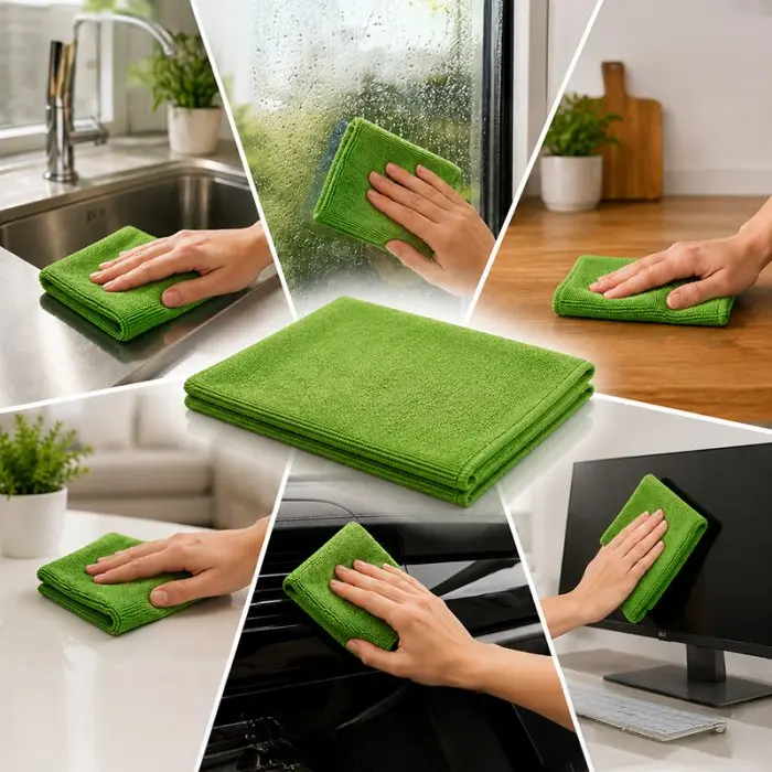 Multicolor Microfiber Cloths, Dimensions 40 x 40 cm, Green, Weight 210 g/m2, 10 pcs / Pack