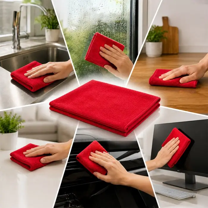 Multicolor Microfiber Cloths, Dimensions 40 x 40 cm, Color Red, Weight 210 g/m2, 10 pcs / Pack