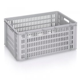 Lada Transport Euroline 600 x 400 x 300 mm, Baza Solida, Pereti Ventilati, Material PP Virgin, Gri-Lazi Pentru Transport