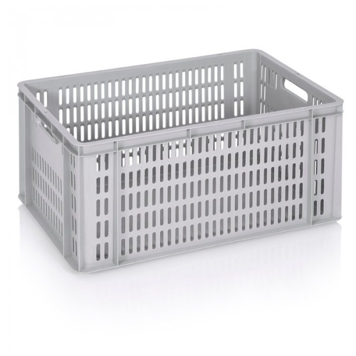 Lada Transport Euroline 600 x 400 x 300 mm, Baza Solida, Pereti Ventilati, Material PP Virgin, Gri-Lazi Pentru Transport