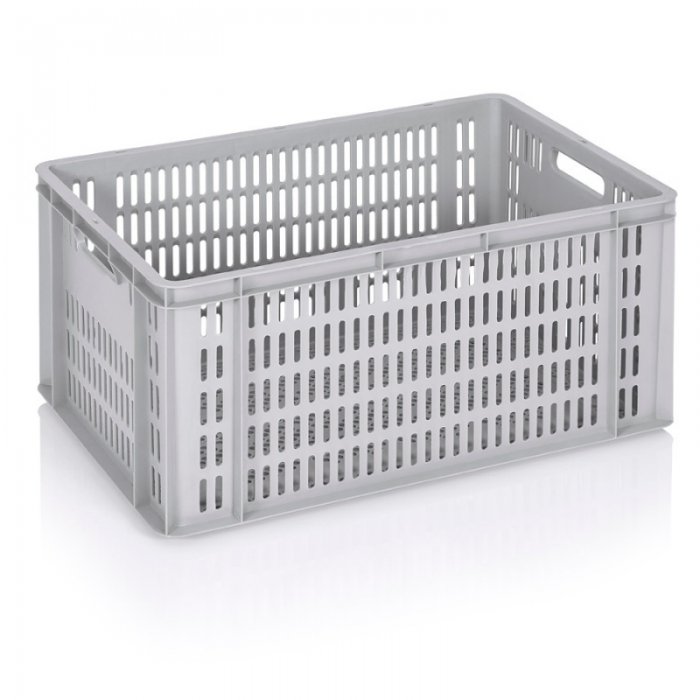 Euroline Transport Crate 600 x 400 x 300 mm, Ventilated Base/Walls, Virgin PP Material, Gray