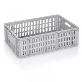 Lada Transport Euroline 600 x 400 x 200 mm, Baza Solida, Pereti Ventilati, Material PP Virgin, Gri-Lazi Pentru Transport