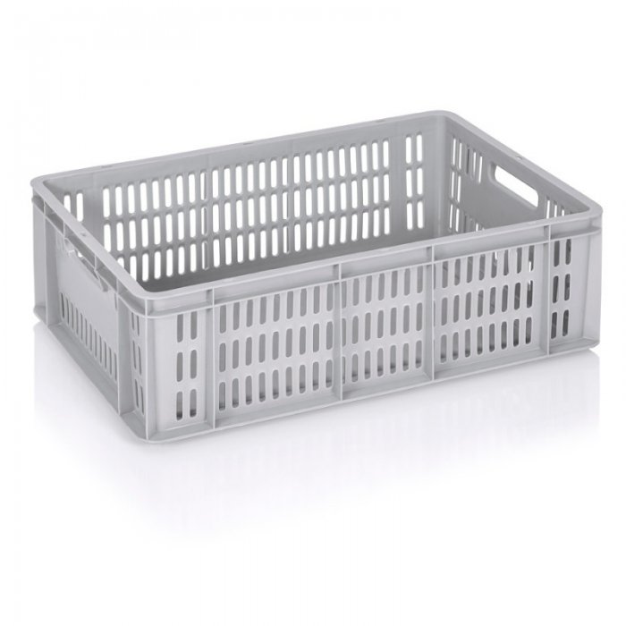 Lada Transport Euroline 600 x 400 x 200 mm, Baza Solida, Pereti Ventilati, Material PP Virgin, Gri-Lazi Pentru Transport