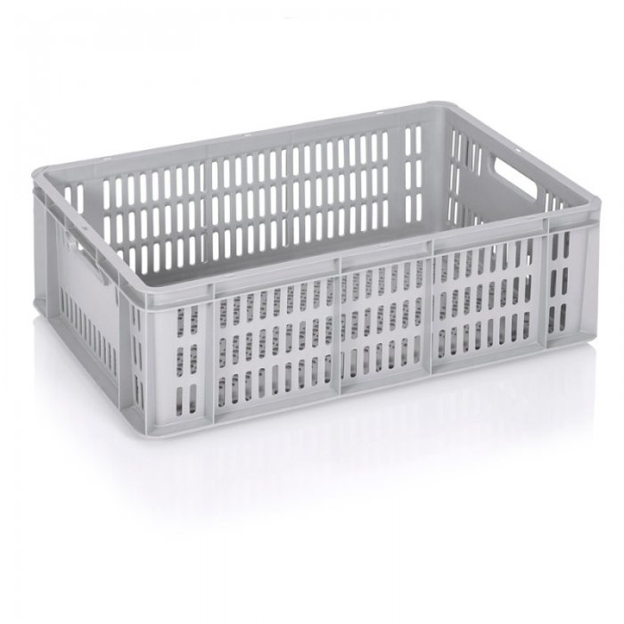 Euroline Transport Crate 600 x 400 x 200 mm, Ventilated Base/Walls, Virgin PP Material, Gray