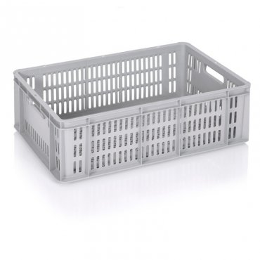 Euroline Transport Crate 600 x 400 x 200 mm, Ventilated Base/Walls, Virgin PP Material, Gray