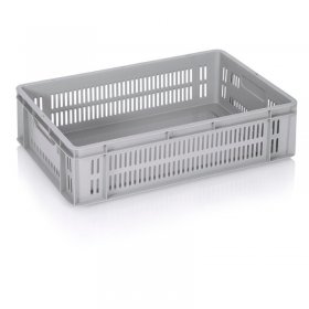 LadaTransport Euroline 600 x 400 x 160 mm, Baza Solida, Pereti Ventilati, Material PP Virgin, Gri-Lazi Pentru Transport