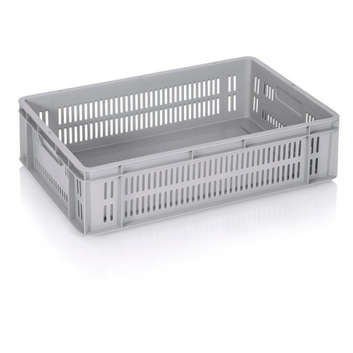 LadaTransport Euroline 600 x 400 x 160 mm, Baza Solida, Pereti Ventilati, Material PP Virgin, Gri-Lazi Pentru Transport