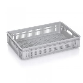 Lada Transport Euroline 600 x 400 x 120 mm, Baza/Pereti Ventilati, Material PP Virgin, Gri-Lazi Pentru Transport