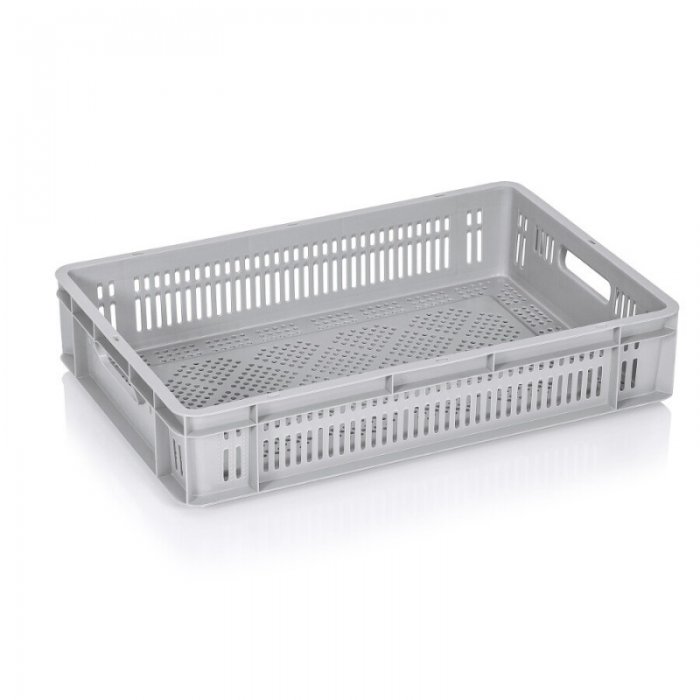 Euroline Transport Crate 600 x 400 x 120 mm, Ventilated Base/Walls, Virgin PP Material, Gray