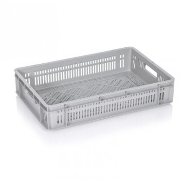 Euroline Transport Crate 600 x 400 x 120 mm, Ventilated Base/Walls, Virgin PP Material, Gray