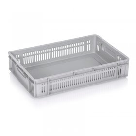 Lada Transport Euroline 600 x 400 x 120 mm, Baza Solida, Pereti Ventilati, Material PP Virgin, Gri-Lazi Pentru Transport