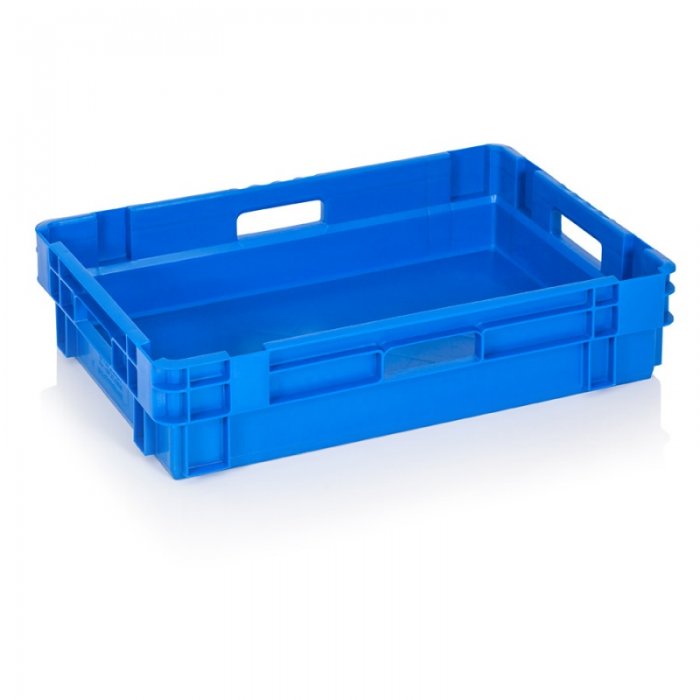 Solid Frozen Food Transport Crate 600 x 400 x 140 mm, Virgin PP Material, Blue