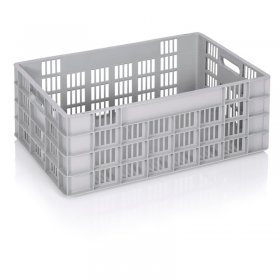 Lada Transport Euro 600 x 400 x 235 mm, Baza Solida, Pereti Ventilati, Material PP Virgin, Gri-Lazi Pentru Transport