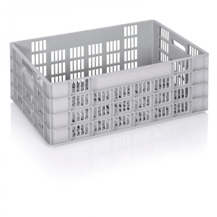 Euro Transport Crate 600 x 400 x 235 mm, Ventilated Base/Walls, Virgin PP Material, Gray