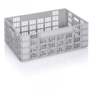 Euro Transport Crate 600 x 400 x 235 mm, Ventilated Base/Walls, Virgin PP Material, Gray