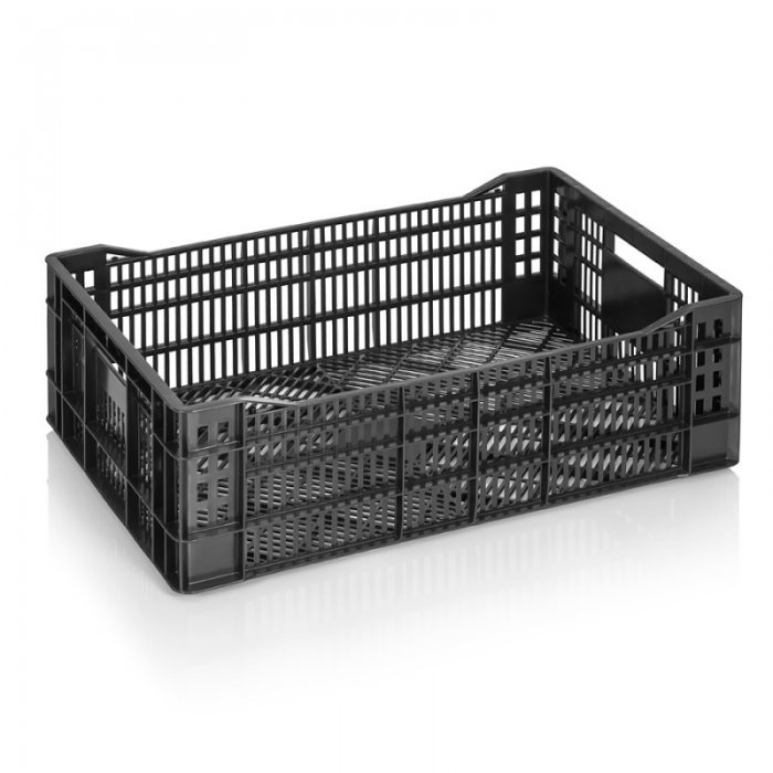 Lada Transport Euro B 600 x 400 x 200 mm, Baza/Pereti Ventilati, Material PP Virgin, Neagra-Lazi Pentru Transport