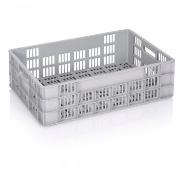 Lada Transport Euro 600 x 400 x 180 mm, Baza/Pereti Ventilati, Material PP Virgin, Gri
