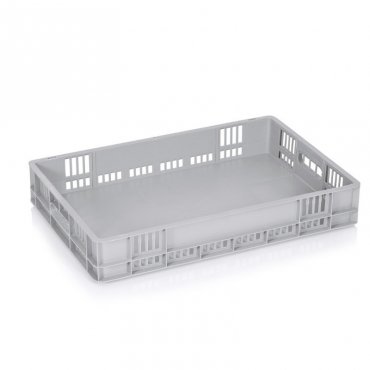 Lada Transport Euro 600 x 400 x 100 mm, Baza Solida, Pereti Ventilati, Material PP Virgin, Gri