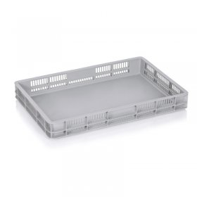 Lada Transport Euro 600 x 400 x 75 mm, Baza Solida, Pereti Ventilati, Material PP Virgin, Gri-Lazi Pentru Transport