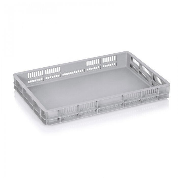 Lada Transport Euro 600 x 400 x 75 mm, Baza Solida, Pereti Ventilati, Material PP Virgin, Gri-Lazi Pentru Transport