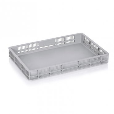Lada Transport Euro 600 x 400 x 75 mm, Baza Solida, Pereti Ventilati, Material PP Virgin, Gri